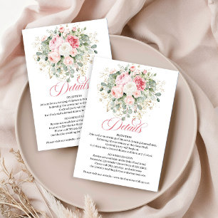 Recepción Tarjeta de Detalles de Boda Floral Rosa Chic Boho