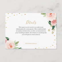 Tarjeta de detalles de boda floral rosa dorado