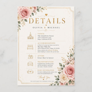 Recepción Tarjeta de Detalles de Boda Floral Rosa Rubor | Ac
