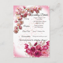 Tarjeta de Detalles de Boda Floral Rosa sobre Blan