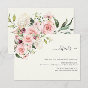 Recepción Tarjeta de Detalles de Boda Floral Rosado - Crema