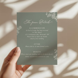 Recepción Tarjeta de detalles de boda floral salvia vintage