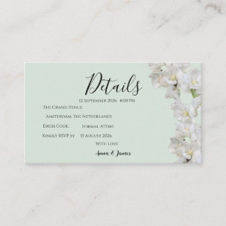 Recepción Tarjeta de detalles de boda floral verde salvia