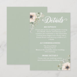 Recepción Tarjeta de detalles de boda floral verde salvia An