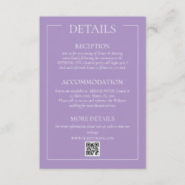 Recepción Tarjeta de detalles de boda formal violeta
