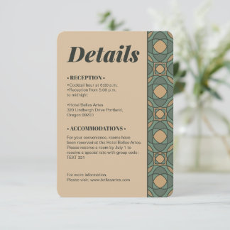 Recepción Tarjeta de detalles de boda geométrica en verde sa