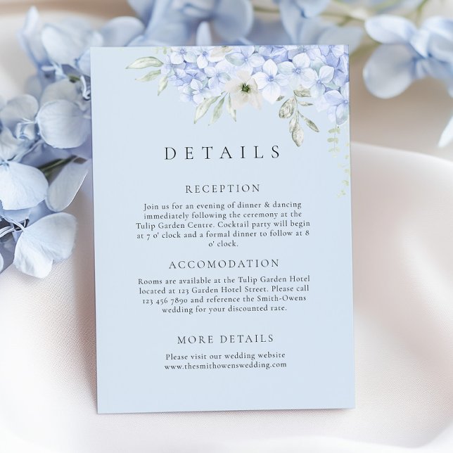 Recepción Tarjeta de detalles de boda Hydrangea Blue (Subido por el creador)