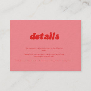 Recepción Tarjeta de Detalles de Boda Íntima Retro Rosa y Ro