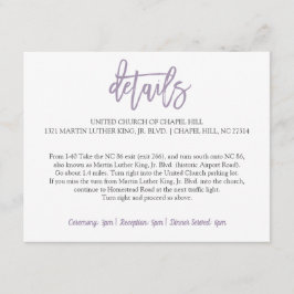 Recepción Tarjeta de Detalles de Boda | Lavanda con Letras a