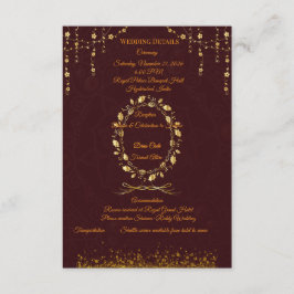 Recepción Tarjeta de Detalles de Boda Marrón Dorado