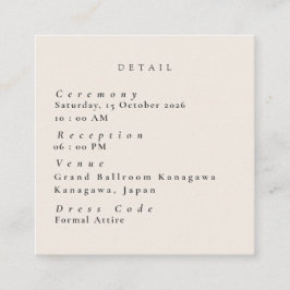 Recepción Tarjeta de Detalles de Boda Minimalista Beige Adju