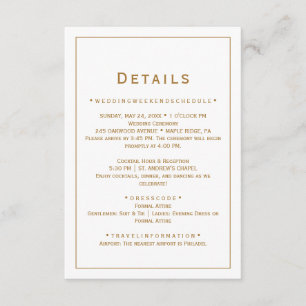 Recepción Tarjeta de Detalles de Boda Minimalista Dorada