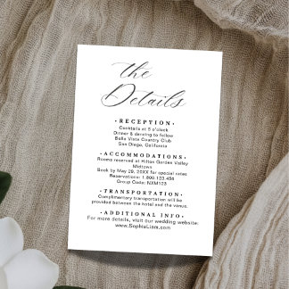 Recepción Tarjeta de detalles de boda minimalista elegante