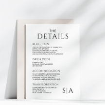 Tarjeta de detalles de Boda minimalista Gabinete m