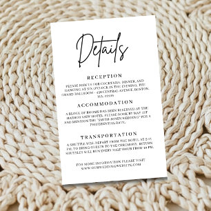 Recepción Tarjeta de Detalles de Boda Minimalista Moderna