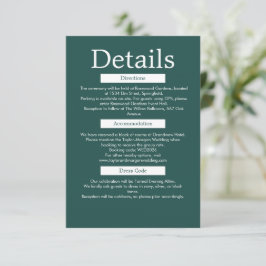 Recepción Tarjeta de Detalles de Boda Minimalista Moderna Ve