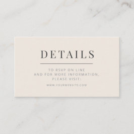 Recepción Tarjeta de detalles de boda minimalista suave beig