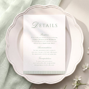 Recepción Tarjeta de Detalles de Boda Minimalista Verde Salv