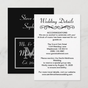 Recepción Tarjeta de Detalles de Boda Moderna para Sr Sra