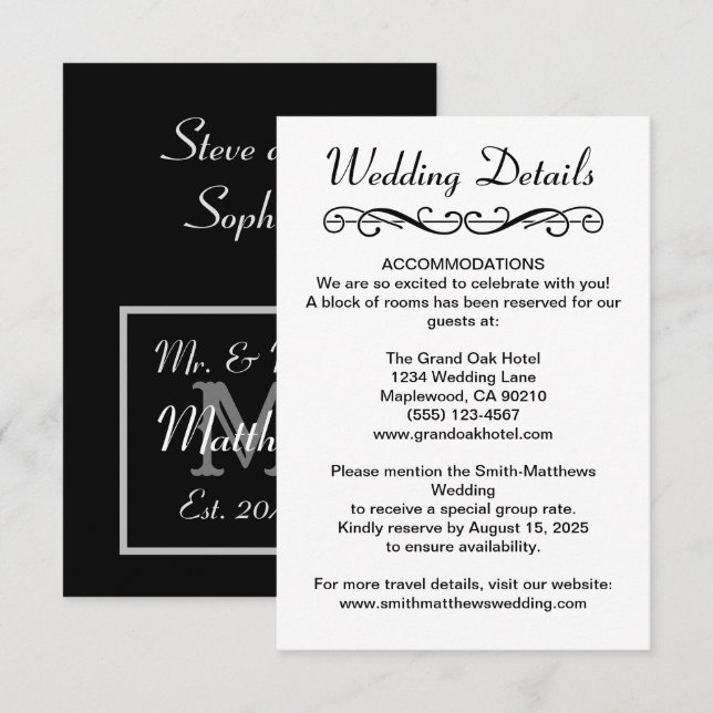 Recepción Tarjeta de Detalles de Boda Moderna para Sr Sra (Anverso / Reverso)