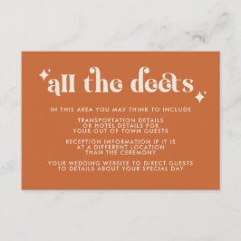 Recepción Tarjeta de Detalles de Boda Naranja Retro Moderno