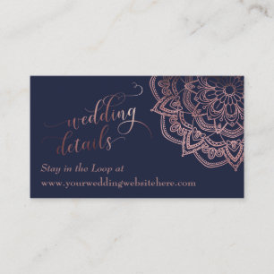 Recepción Tarjeta de Detalles de Boda Navy Mandala Rosa Dora