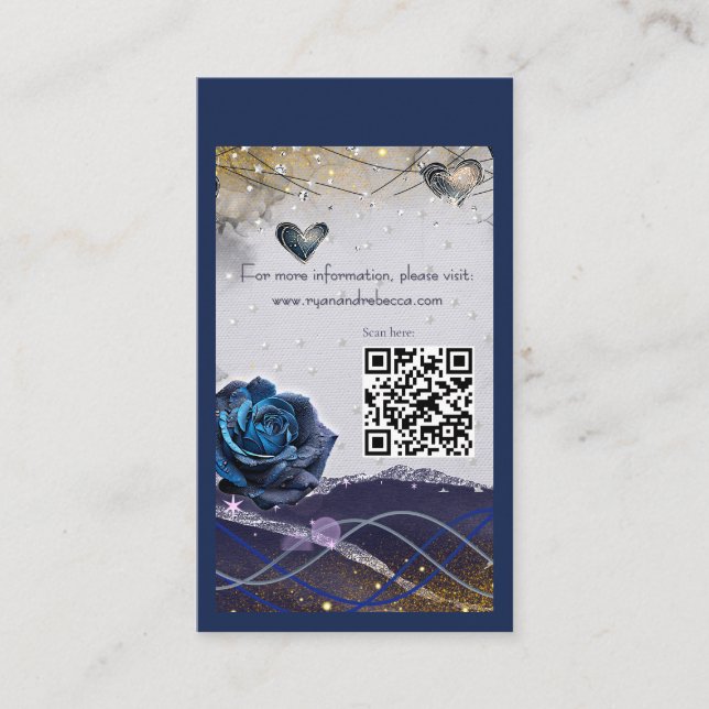 Recepción Tarjeta de Detalles de Boda Navy Silver Gold con C (Anverso)
