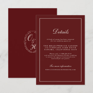 Recepción Tarjeta de Detalles de Boda Otoñal Burgundy