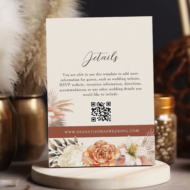 Recepción Tarjeta de detalles de boda otoñal rústica con cód (Subido por el creador)