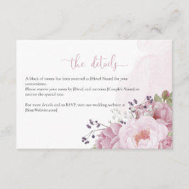 Recepción Tarjeta de Detalles de Boda Peonía Rosa