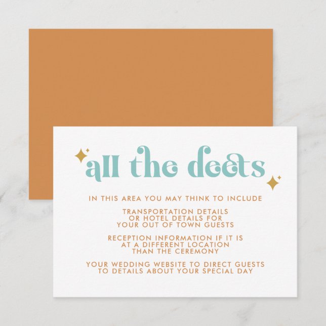 Recepción Tarjeta de Detalles de Boda Playera Retro Moderna (Anverso / Reverso)