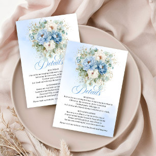Recepción Tarjeta de detalles de boda polvorienta azul con p