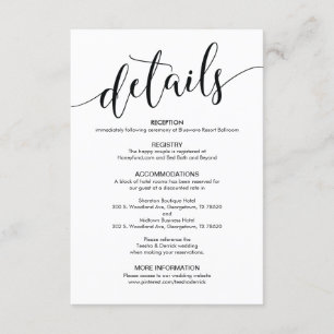 Recepción Tarjeta de Detalles de Boda Preciosa