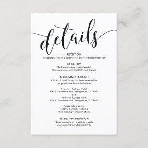 Recepción Tarjeta de Detalles de Boda Preciosa
