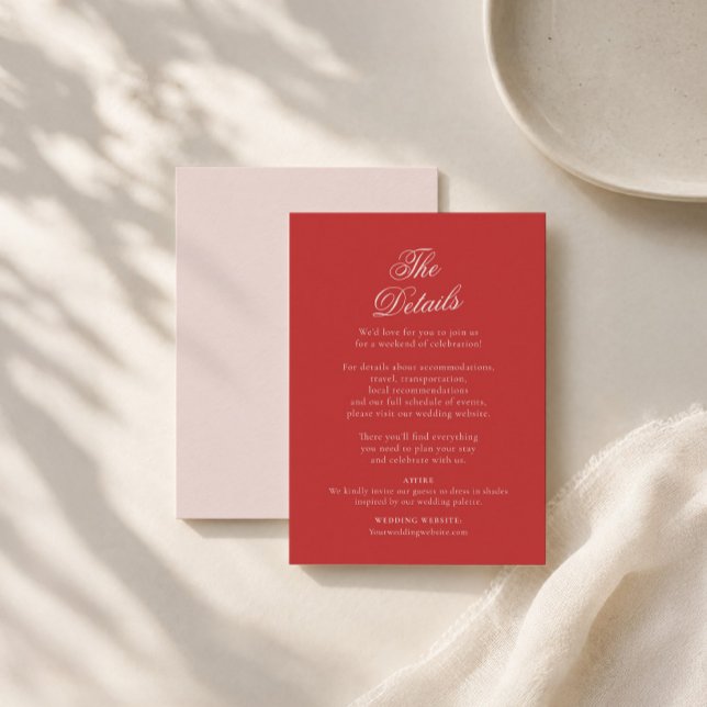 Recepción Tarjeta de Detalles de Boda Raspberry Blush (Subido por el creador)