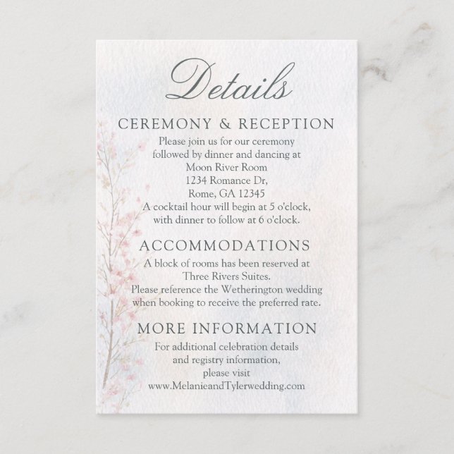 Recepción Tarjeta de Detalles de Boda/Recepción de Flor de C (Anverso)