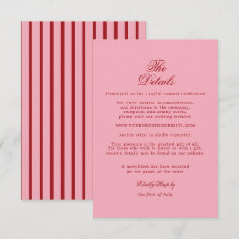 Recepción Tarjeta de detalles de boda retro a rayas rojas ro