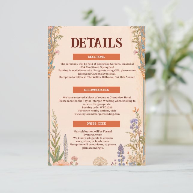 Recepción Tarjeta de detalles de boda Retro Chic (Anverso de pie)