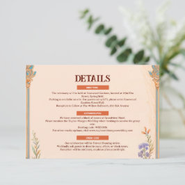 Recepción Tarjeta de Detalles de Boda Retro Chic