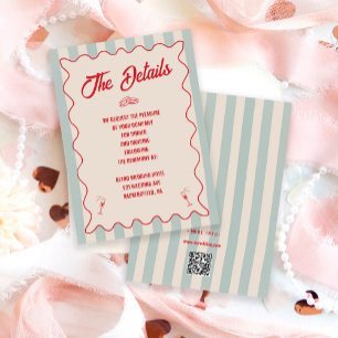 Recepción Tarjeta de detalles de boda retro con código QR de