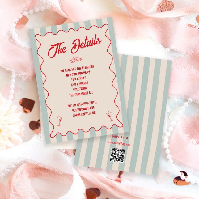 Recepción Tarjeta de detalles de boda retro con código QR de (Subido por el creador)