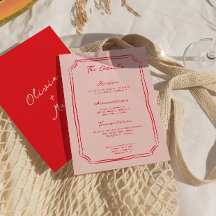Tarjeta de detalles de boda roja y rosa