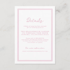 Recepción Tarjeta de detalles de boda rosa chic Preppy Peony