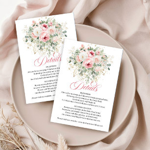 Recepción Tarjeta de Detalles de Boda Rosas Rosadas con Dora