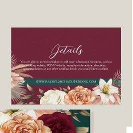 Recepción Tarjeta de detalles de boda rústica de Borgoña