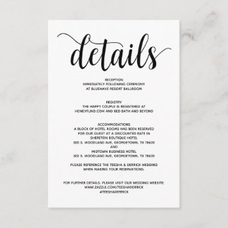 Recepción Tarjeta de Detalles de Boda Rústica Elegante