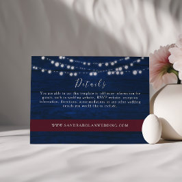 Recepción Tarjeta de Detalles de Boda Rústica Marina Luces