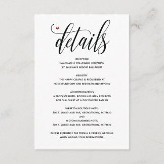 Recepción Tarjeta de detalles de boda rústica moderna v1