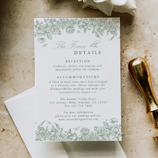 Recepción Tarjeta de Detalles de Boda Sage Toile Floral