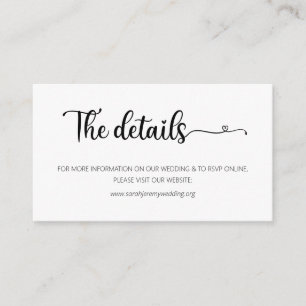 Recepción Tarjeta de Detalles de Boda Simple con Sitio Web